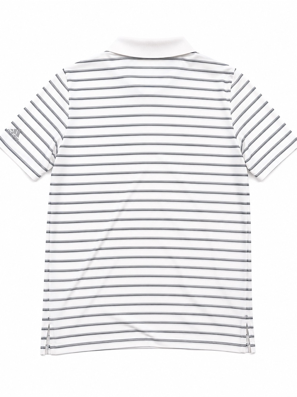 adidas Mens Large‎ White Gray Striped Golf Polo Shirt Short Sleeve - Picture 2 of 3